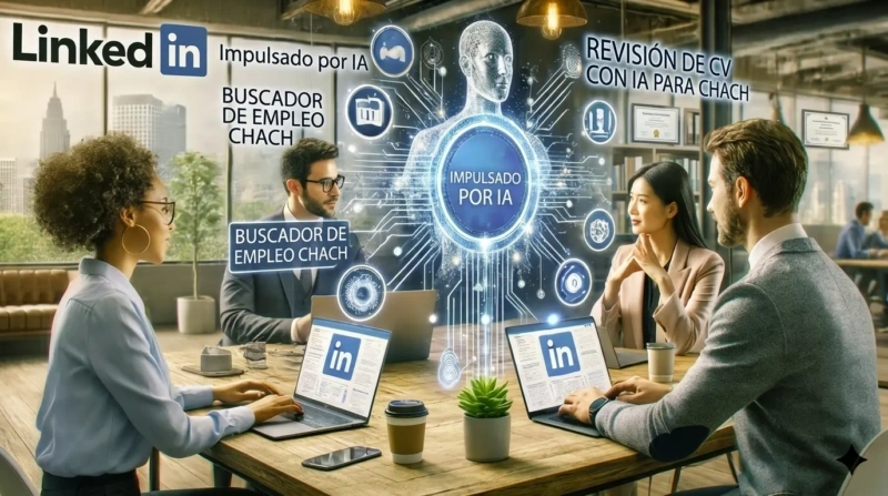 Personas usando LinkedIn y herramientas de inteligencia artificial para buscar empleo y revisar currículums