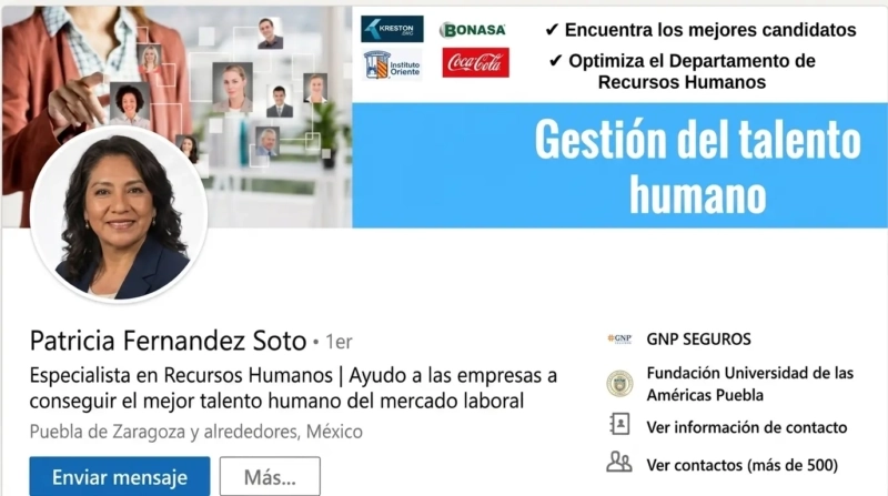Ejemplo de titular de LinkedIn optimizado para atraer reclutadores en el sector de recursos humanos